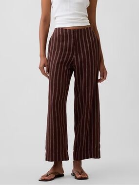 High Rise Linen-Blend Straight Crop Pants